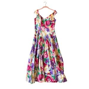 80's Vintage Geary Roark Kamisato Dress SZ 10 Floral Pastels